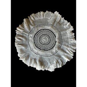 Hand-Crocheted Cotton Doily Extra Ruffles 22" Dia.  White Centerpiece wedding
